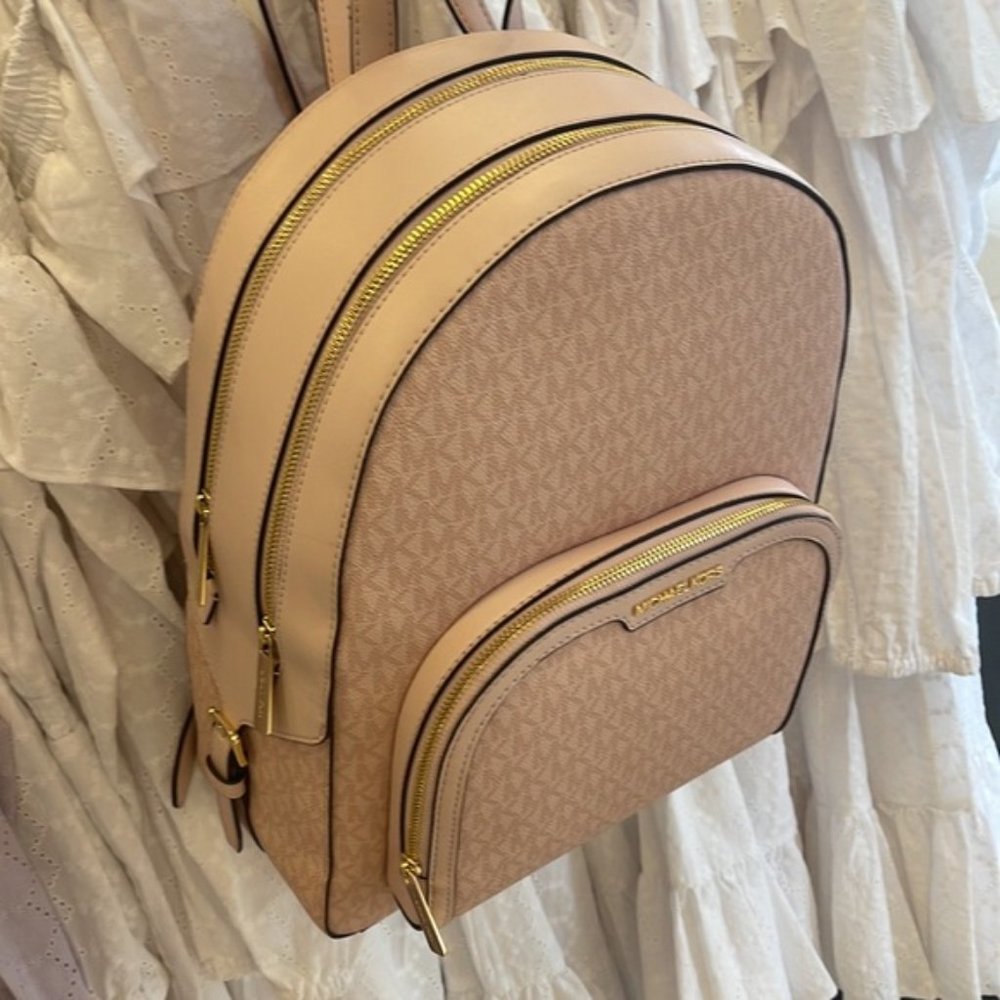 Michael Kors Jaycee Large Zip Pocket Backpack Dark Powder Blush - Picture 12 of 16